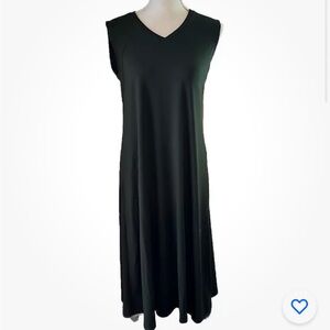 NWT Eileen Fisher Sleeveless Stretch Jersey Tencel Knit Green Long Dress XS $198